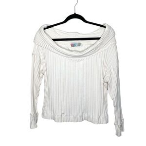 Free People Beach Stevie Pullover Cream Ribbed Off Shoulder Sweater Large